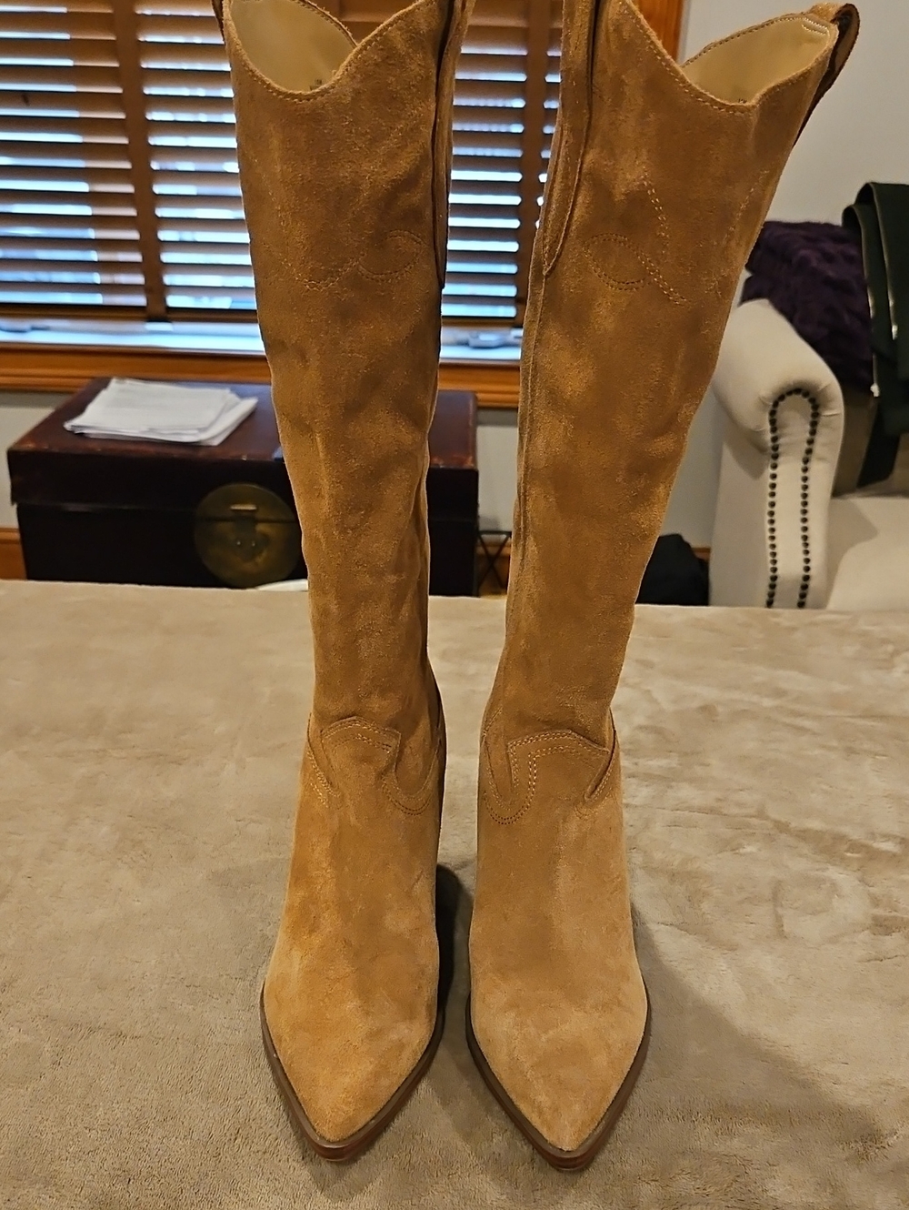 Nine West Women's Tall Suede Western Boots - Tan